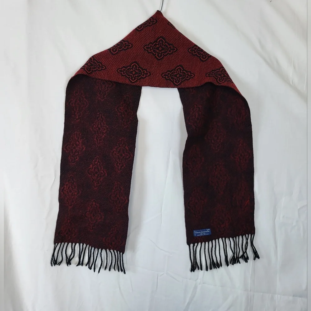 Vintage 1986 Ginnie Johansen 100% Wool Red Black Scarf‎